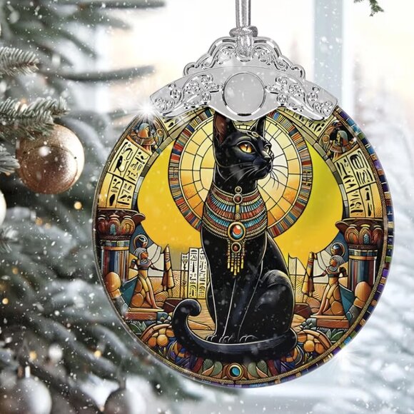 Black Cat Ornament Stained Glass Hanging Decor Holiday-Sun Catcher-Christmas - Picture 5 of 7